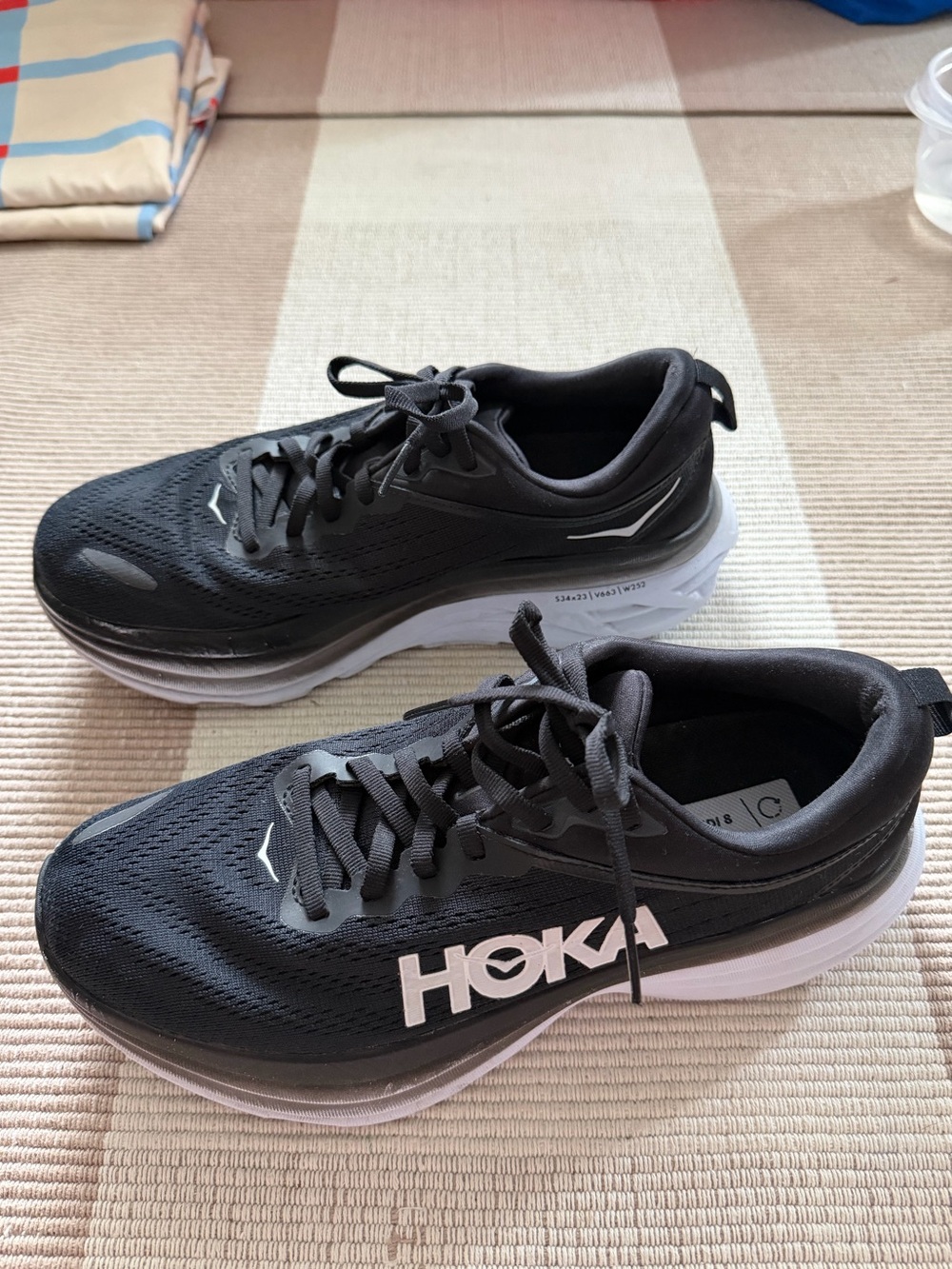 Hoka Bondi 8 Women’s Black and White Running Shoes